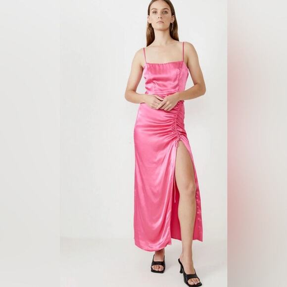 BARDOT NWT Zadie Rouched Midi Dress In Raspberry Pink Size US 8/Medium $129 MSRP - Picture 1 of 12